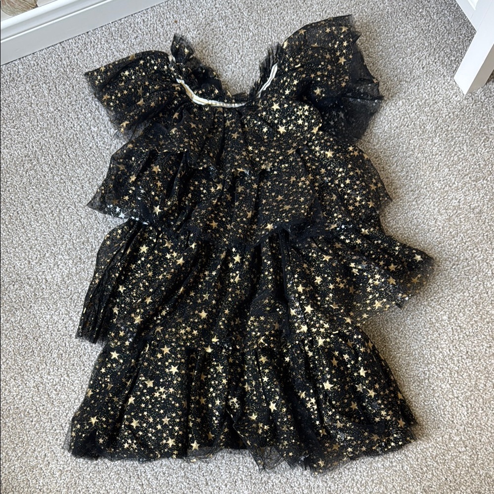Black and Gold Starry Ruffle Dress
